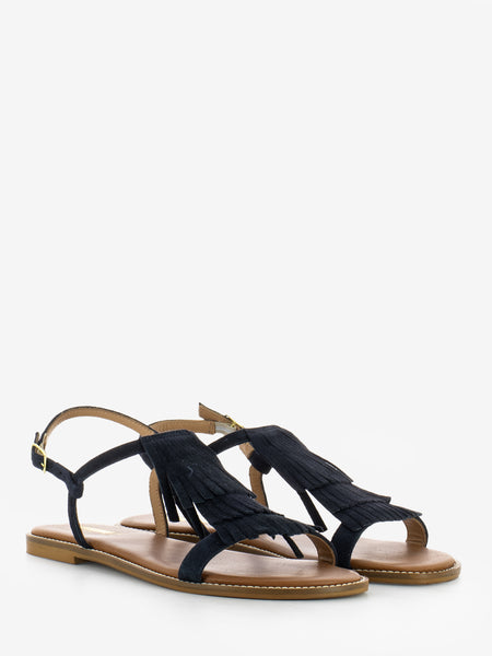 Sandali con frangia in suede blu