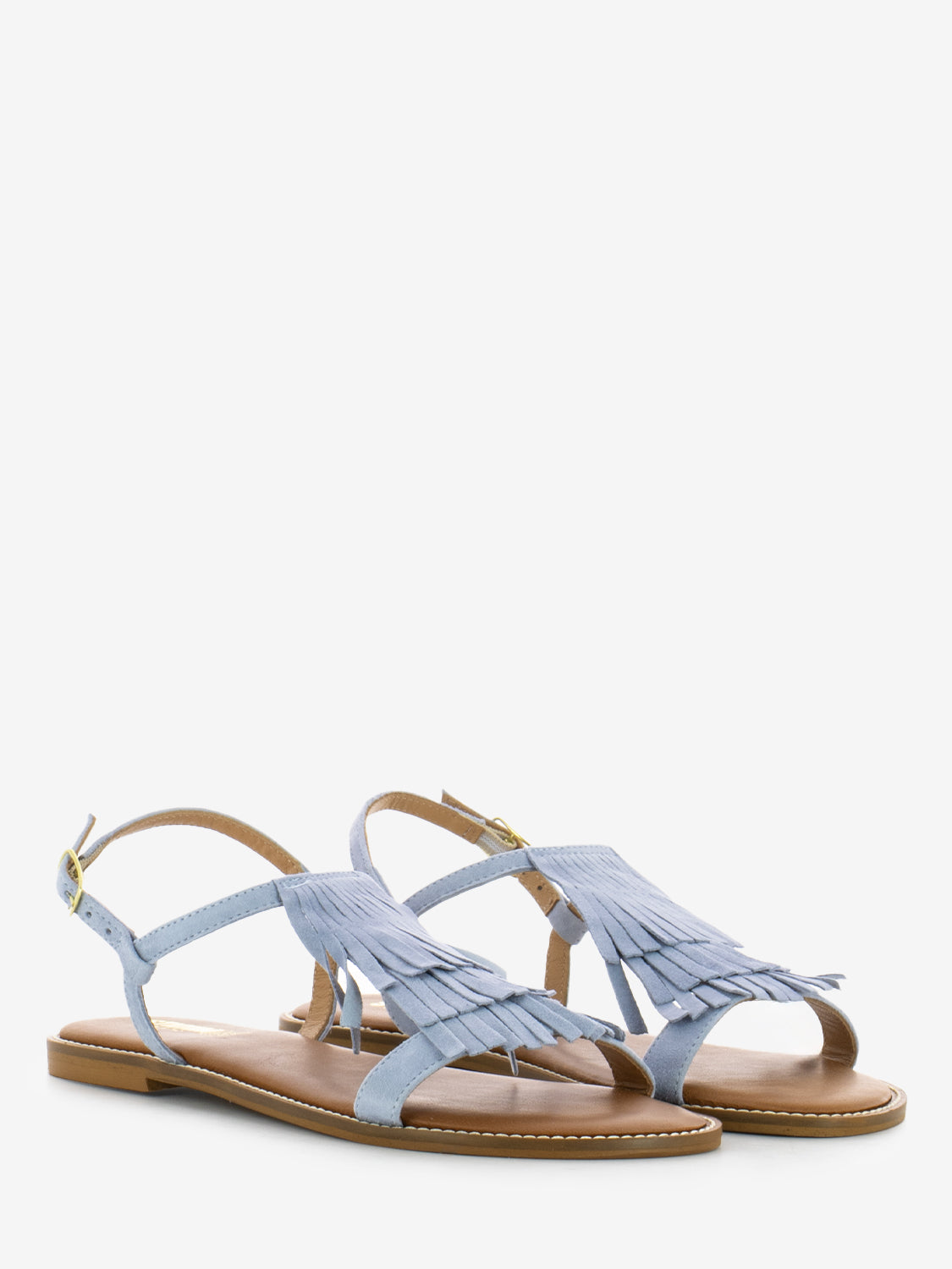 Sky blue suede fringe sandals
