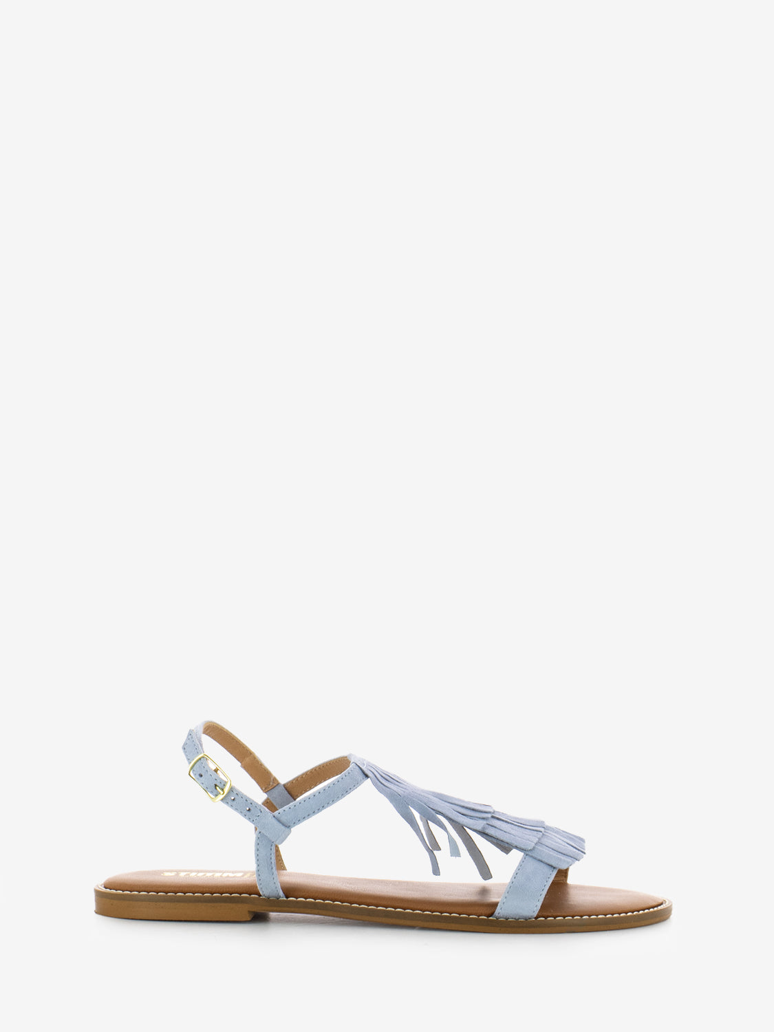 Sky blue suede fringe sandals