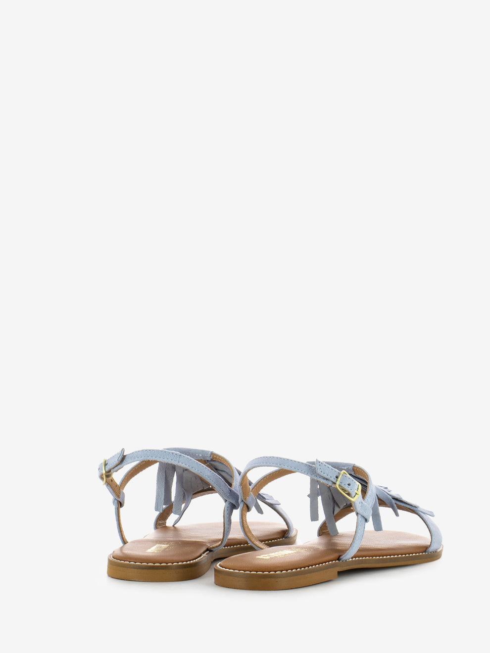 Sky blue suede fringe sandals