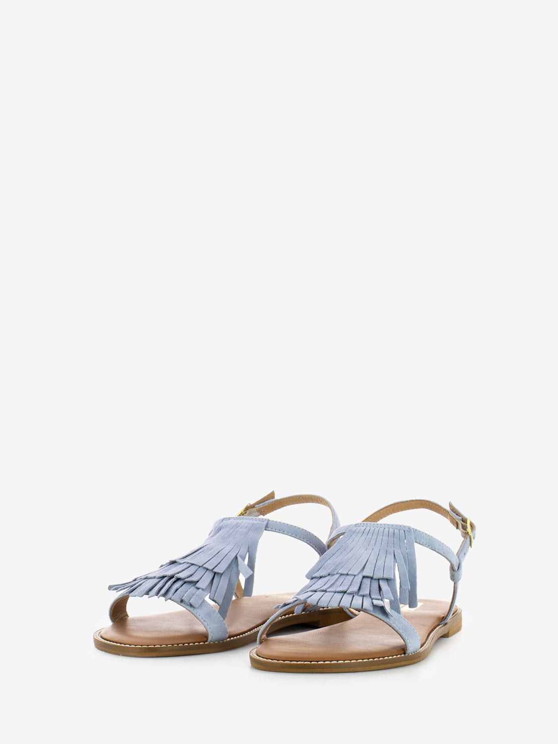 Sky blue suede fringe sandals