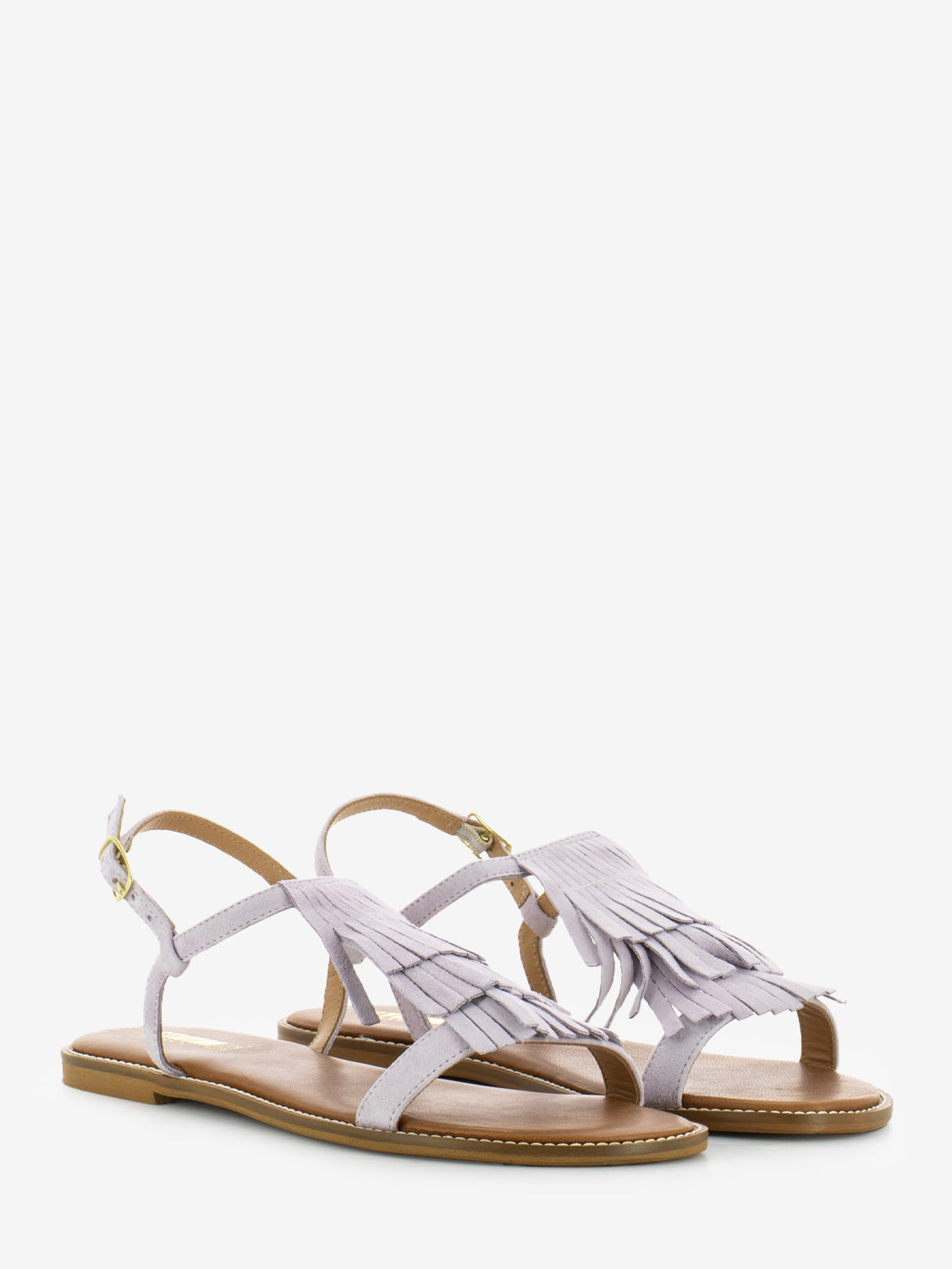 Sandali con frangia in suede lilla