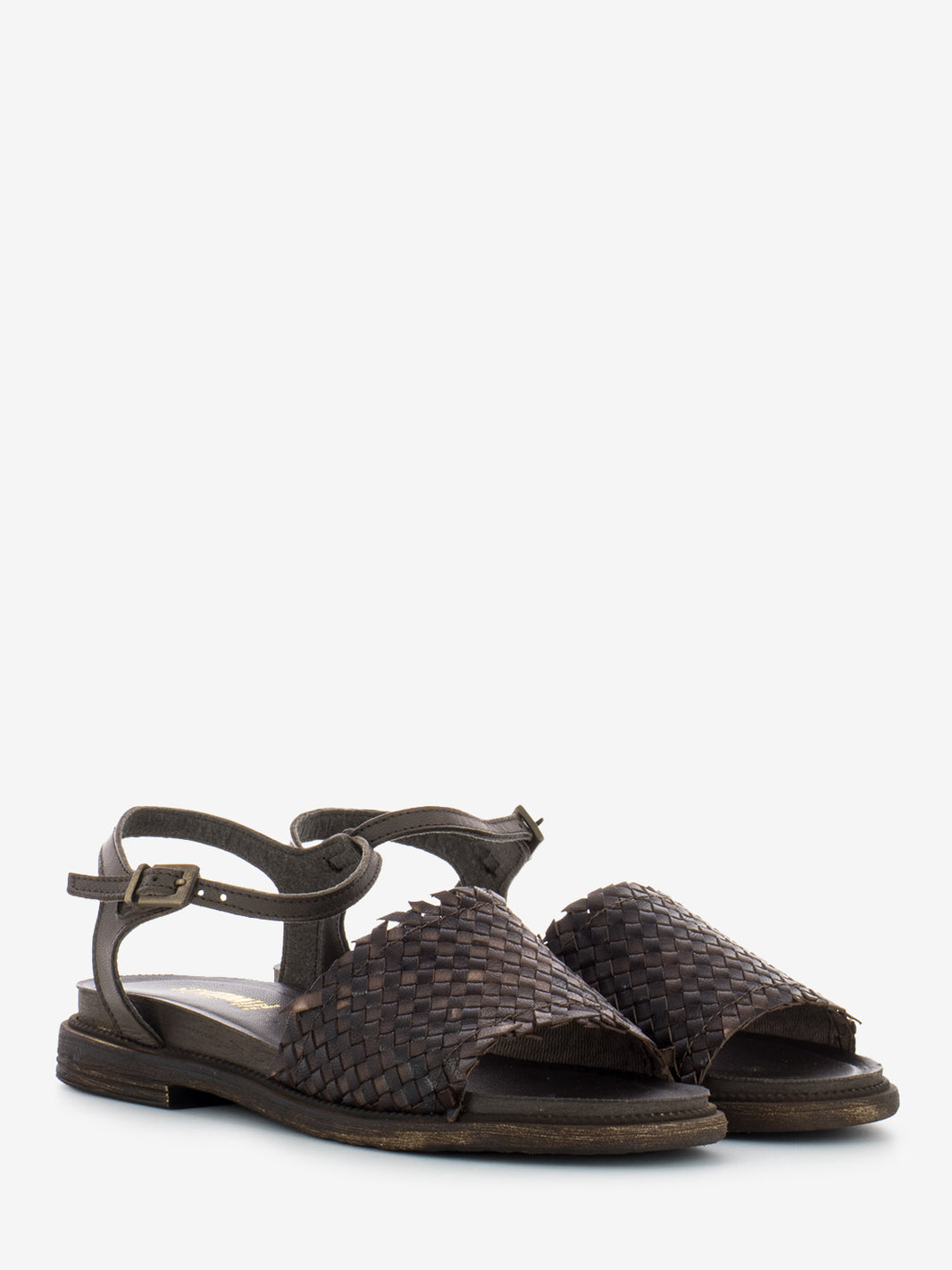 Braided band sandals dark brown
