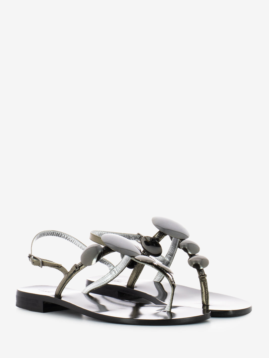 Gunmetal Metal Disc Flip Flops