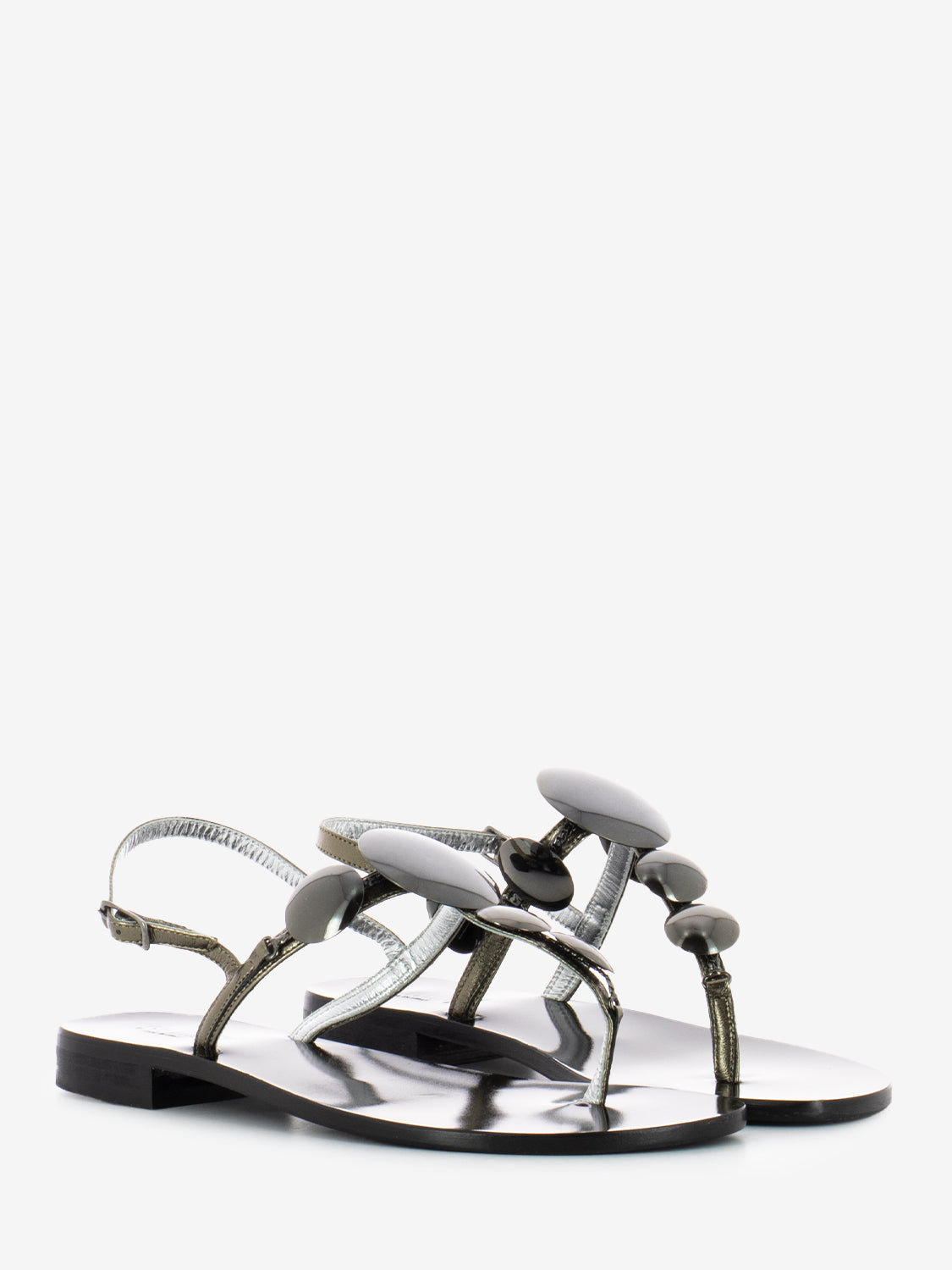Gunmetal Metal Disc Flip Flops