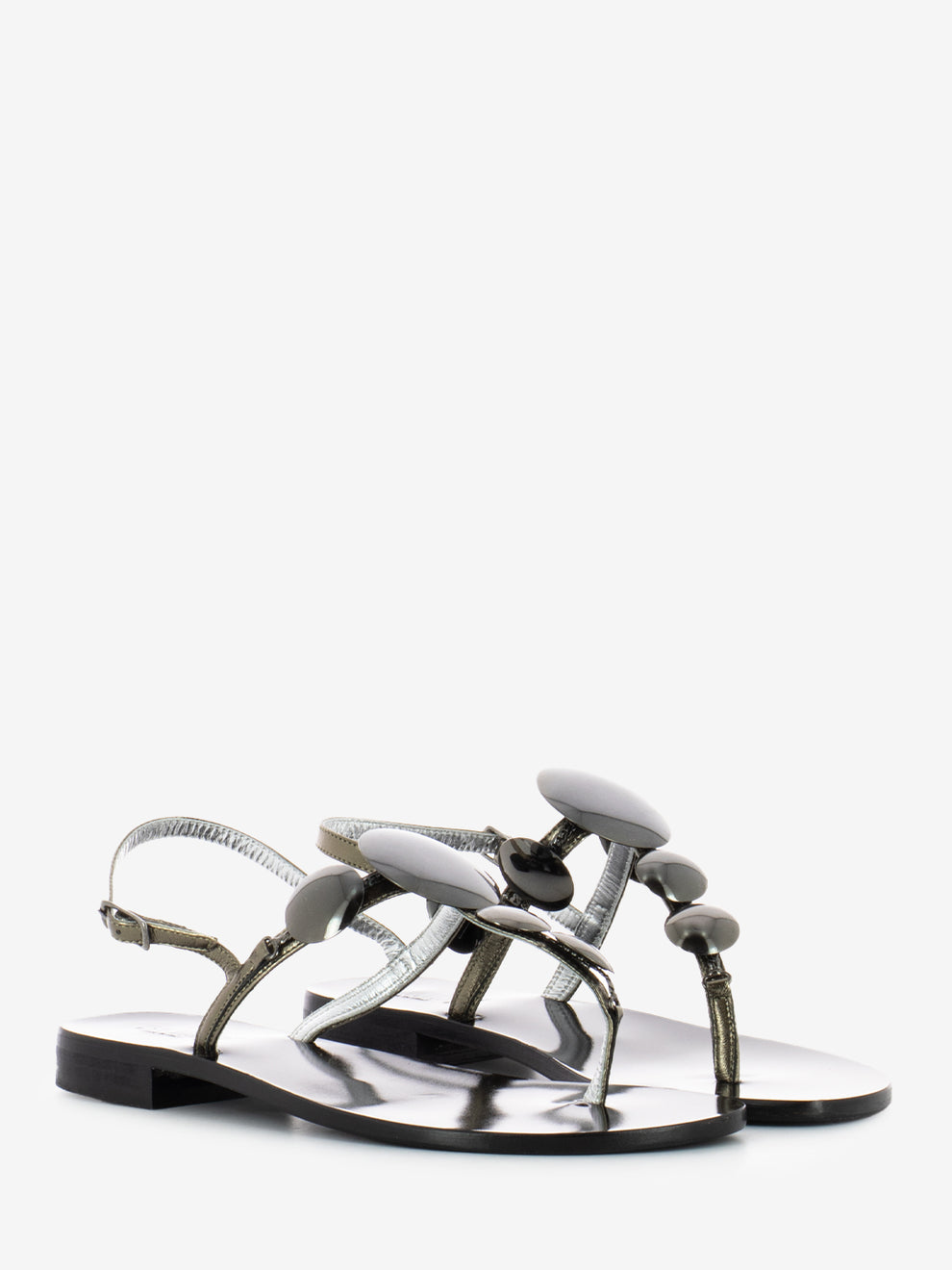 Gunmetal Metal Disc Flip Flops