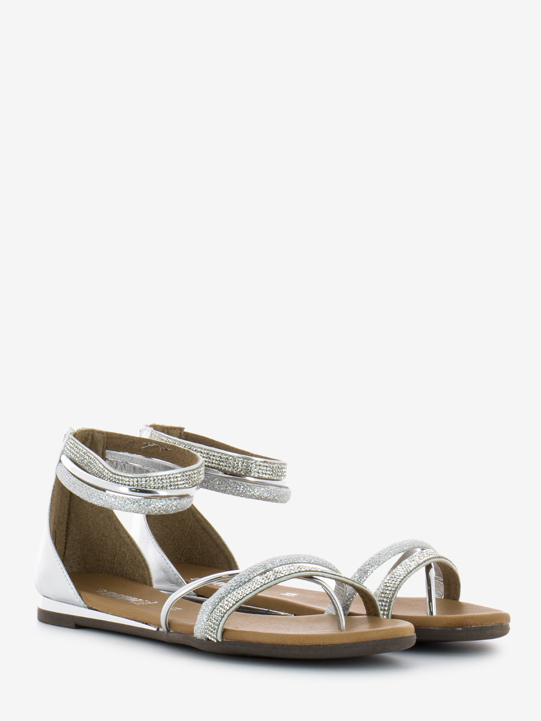 Silver rhinestone laminated sandals