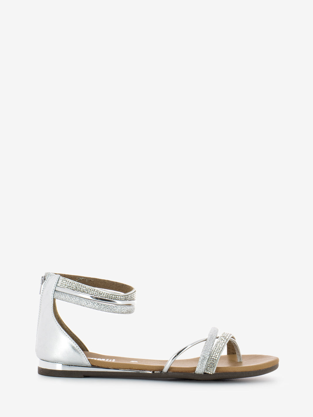 Silver rhinestone laminated sandals