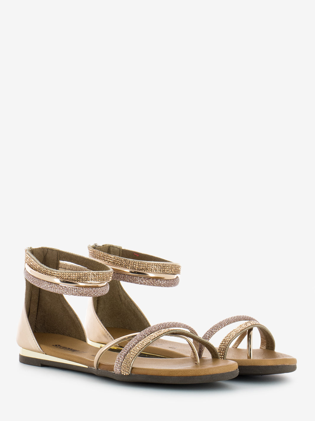 Laminated sandals with blush rhinestones