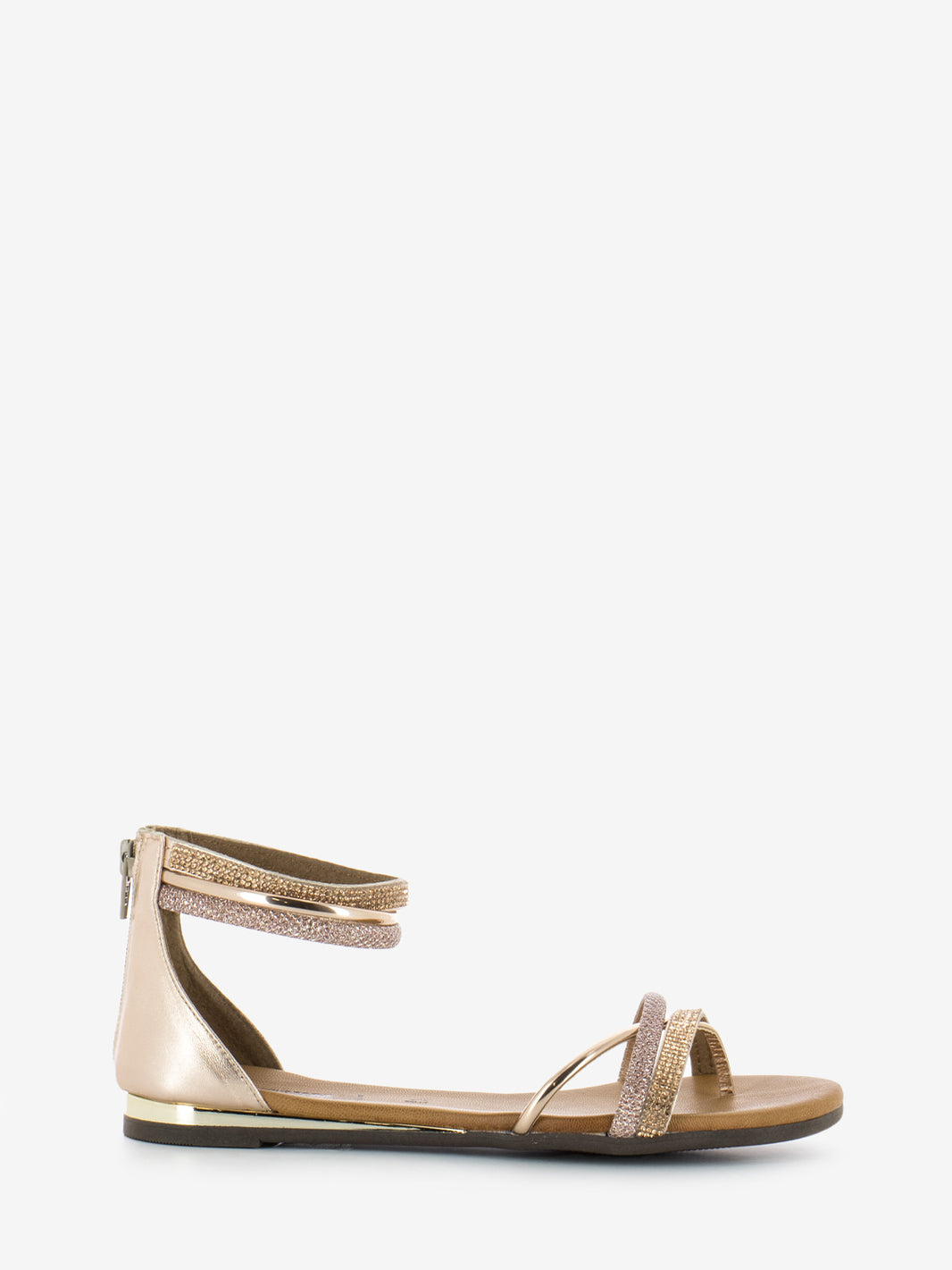 Laminated sandals with blush rhinestones