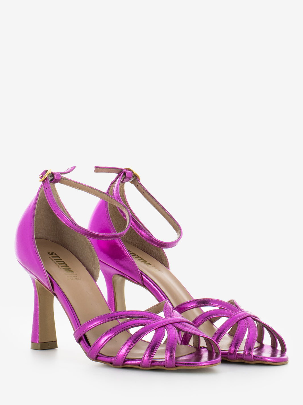 Fuchsia laminated sandals with heel