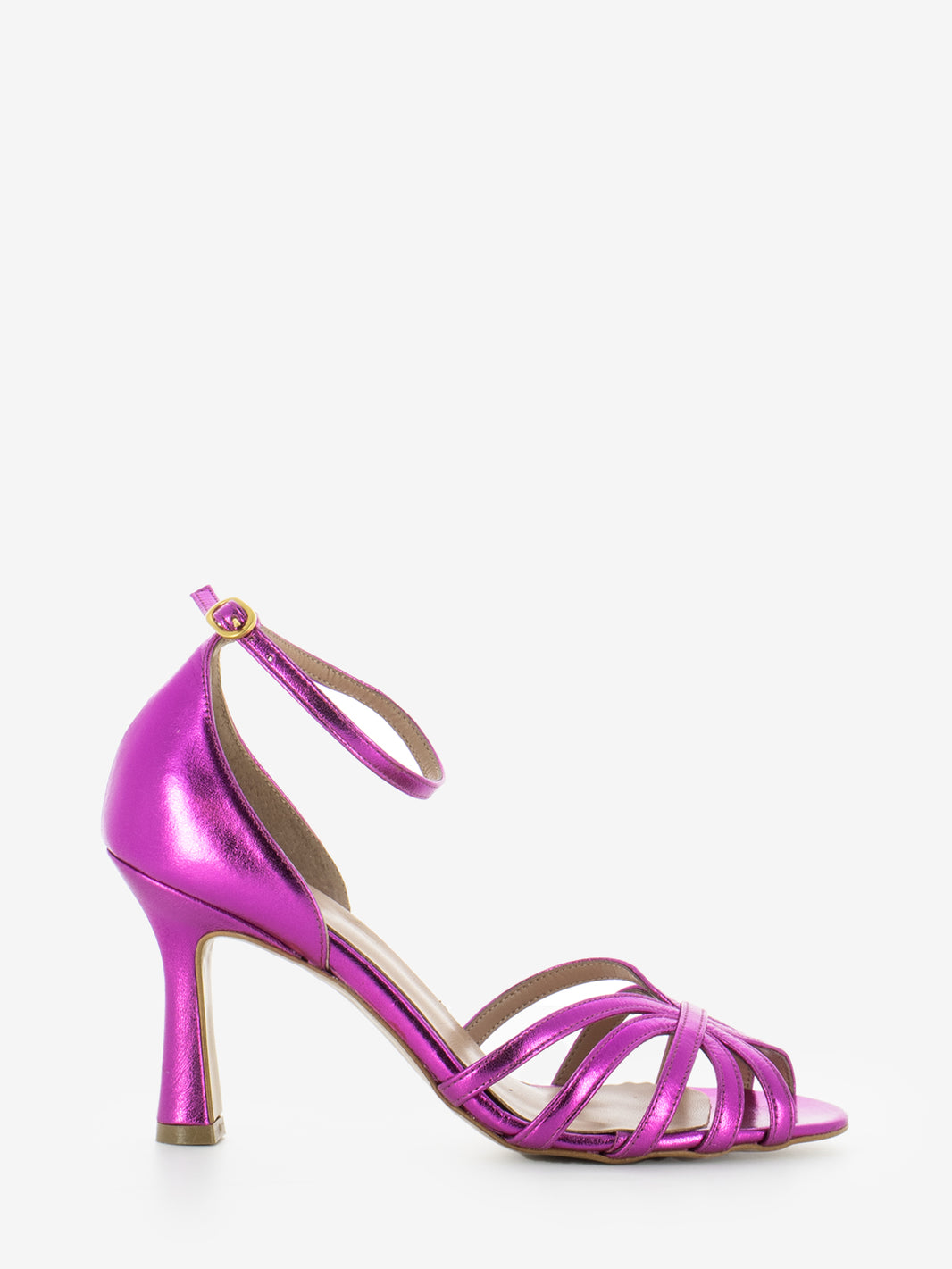 Fuchsia laminated sandals with heel