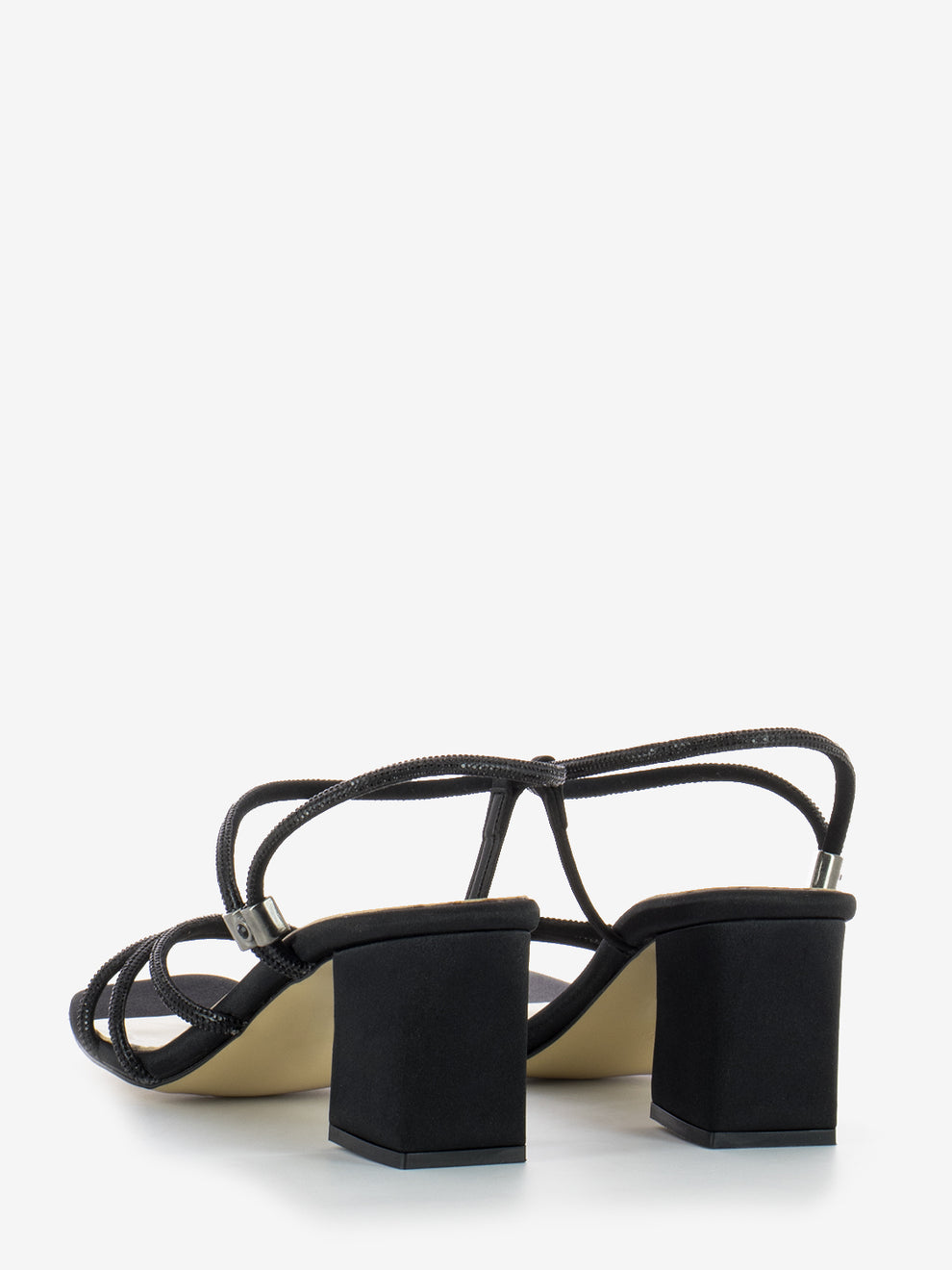 Black rhinestone satin sandals