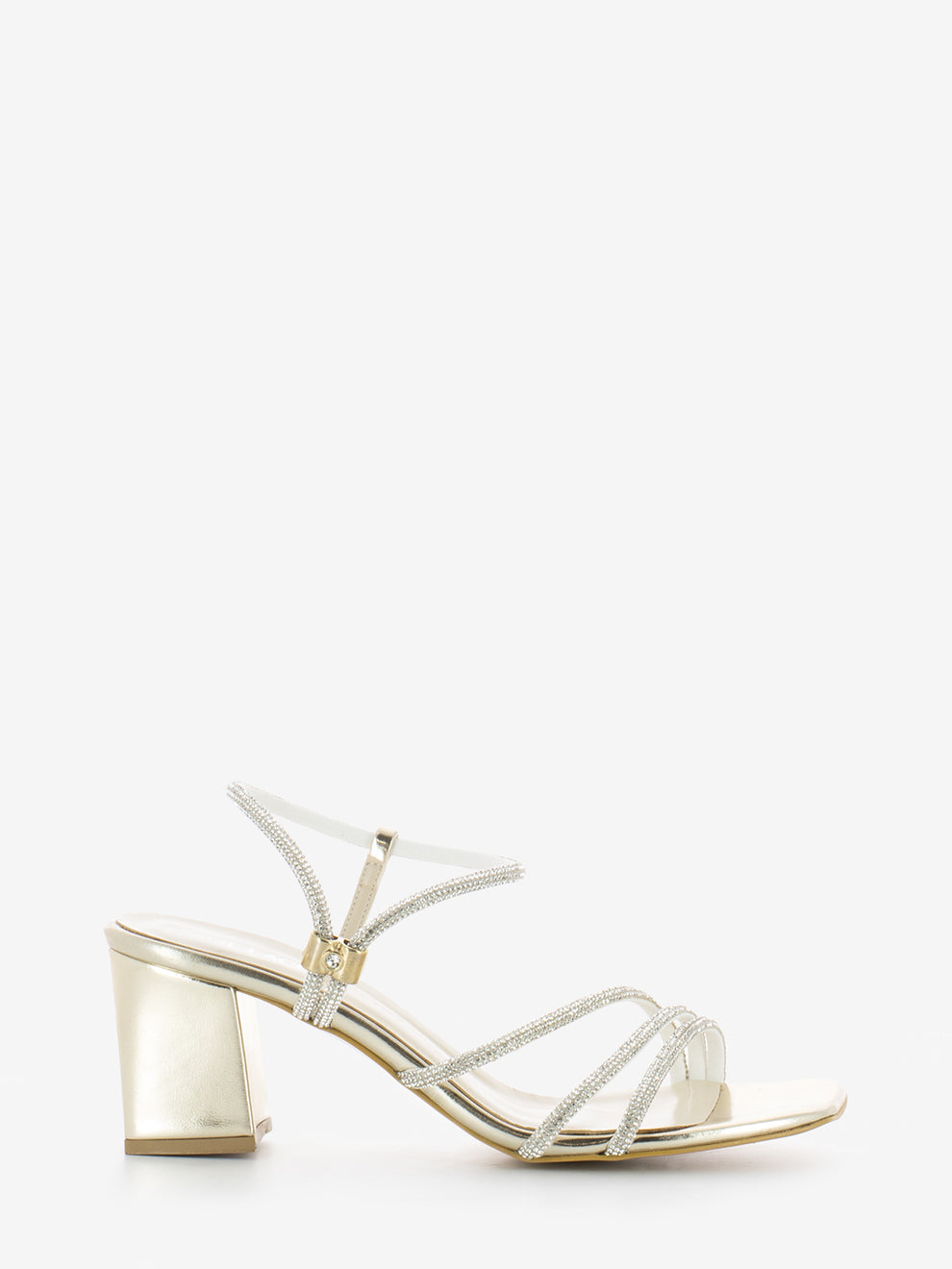 Silver laminated / platinum rhinestone sandals