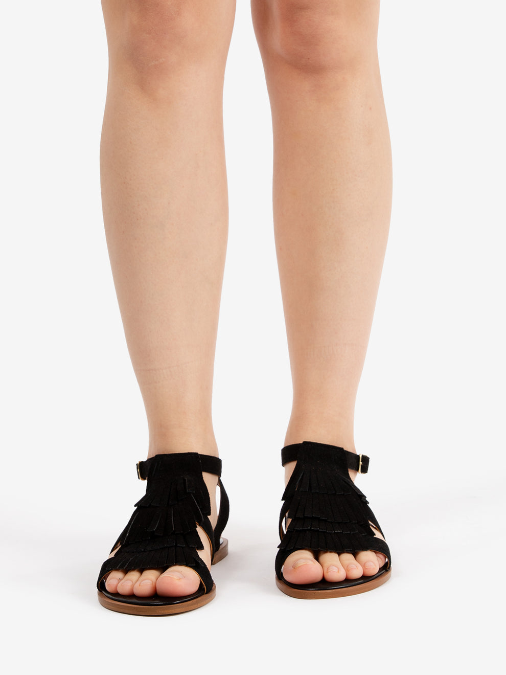 Viareggio suede sandals with black fringes