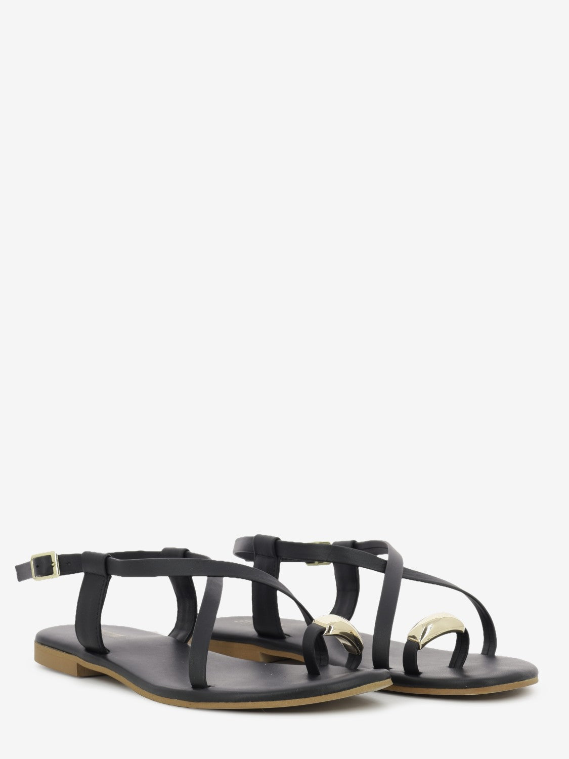 Black nappa leather flat sandal