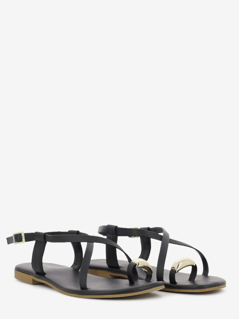 Black nappa leather flat sandal