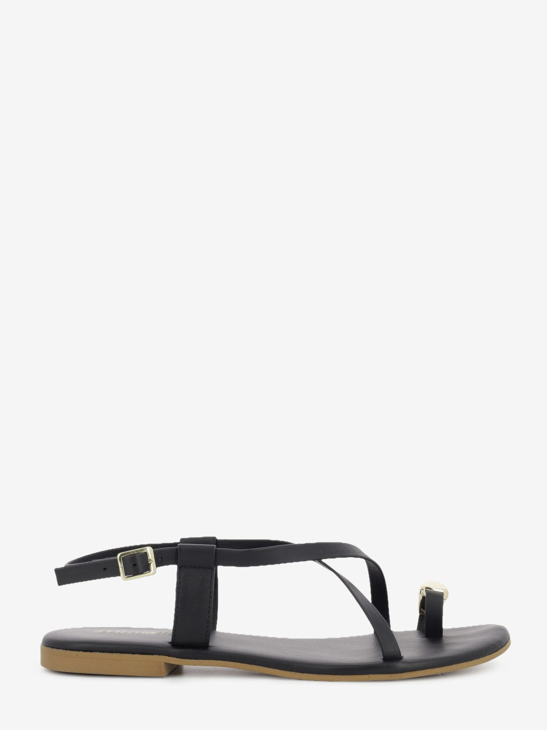 Black nappa leather flat sandal