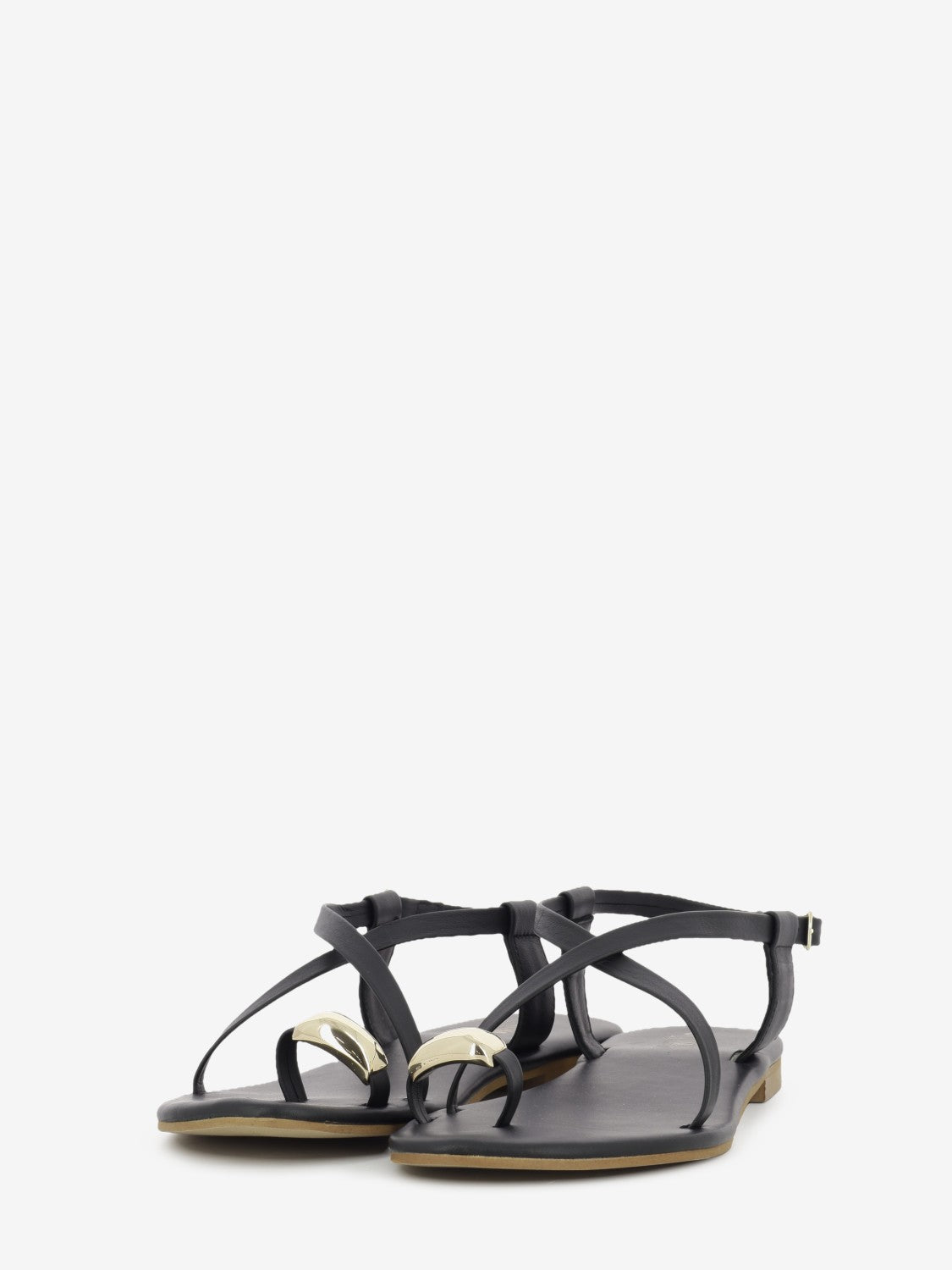 Black nappa leather flat sandal