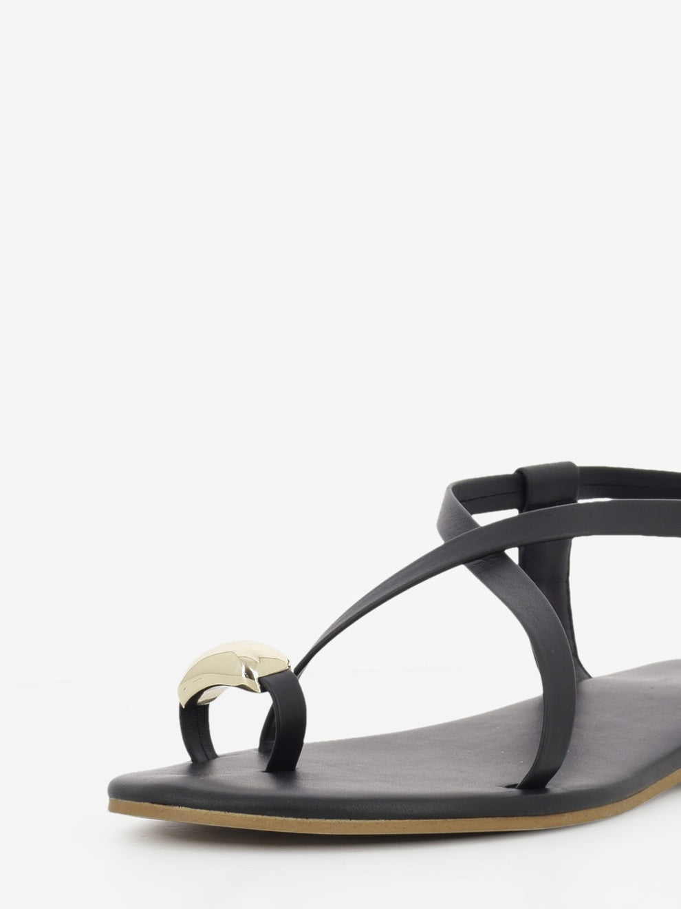 Black nappa leather flat sandal
