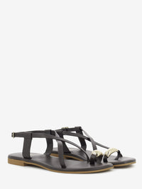 Dark brown nappa leather flat sandal