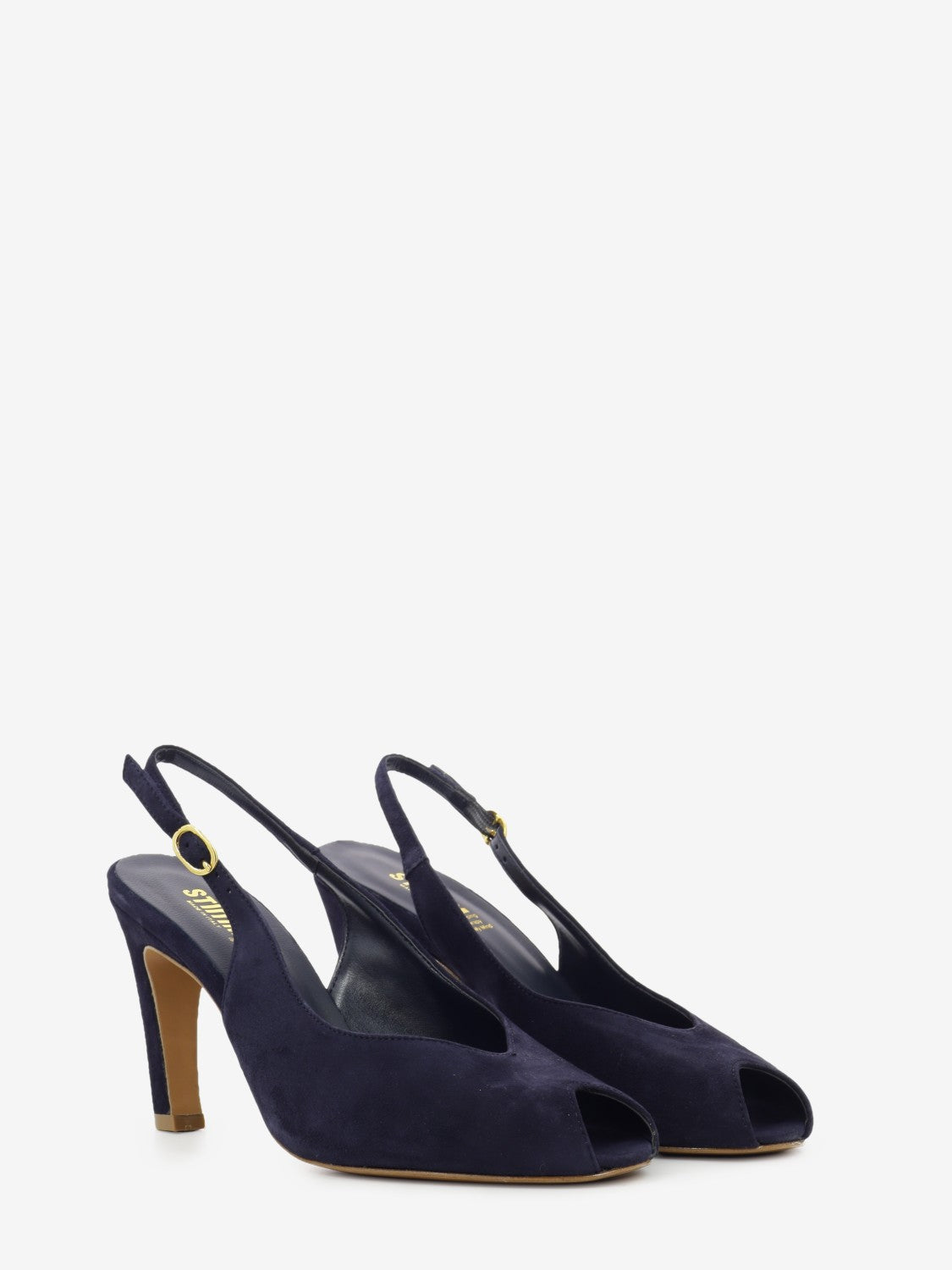 Sandalo con tacco in camoscio blu