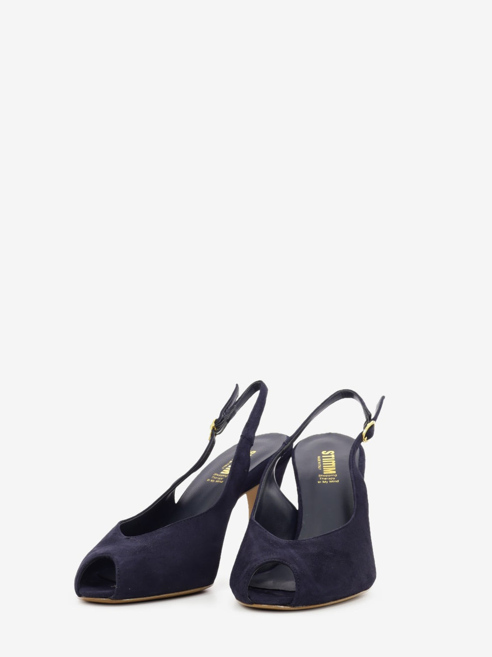 Sandalo con tacco in camoscio blu