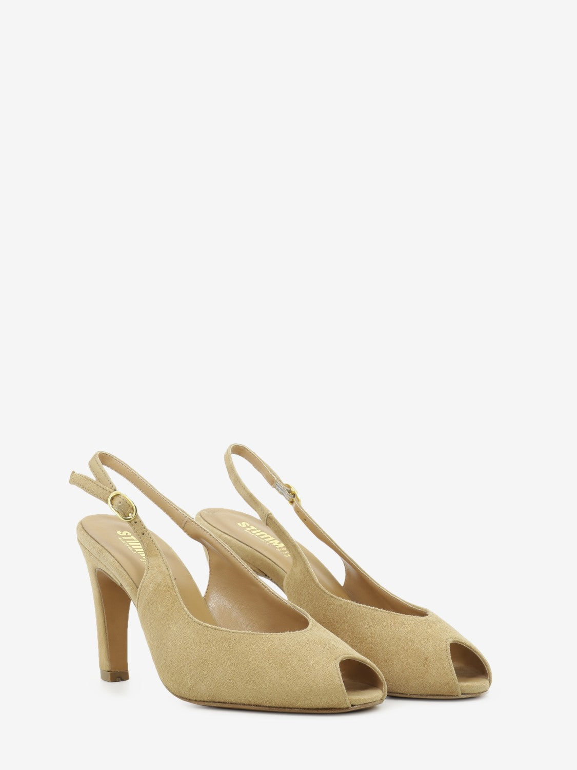 Sandalo con tacco in camoscio camel