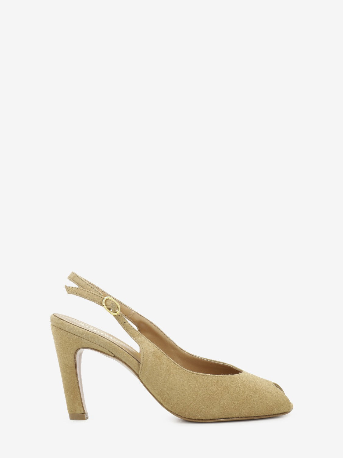 Sandalo con tacco in camoscio camel