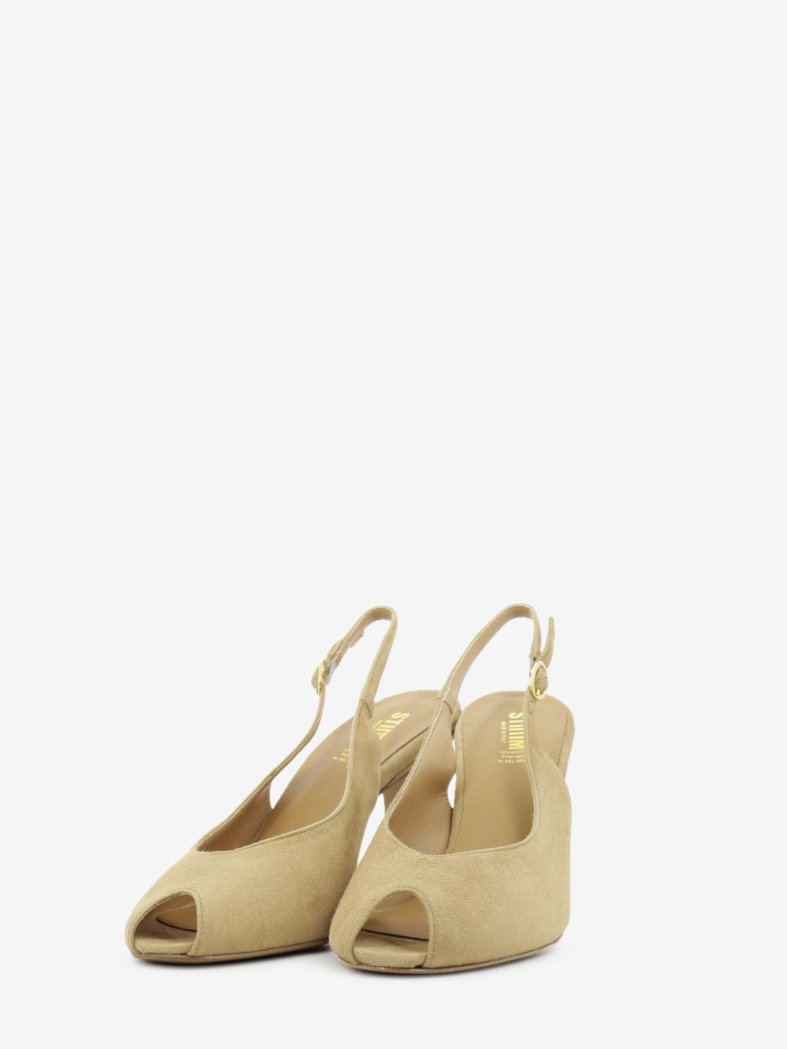Sandalo con tacco in camoscio camel