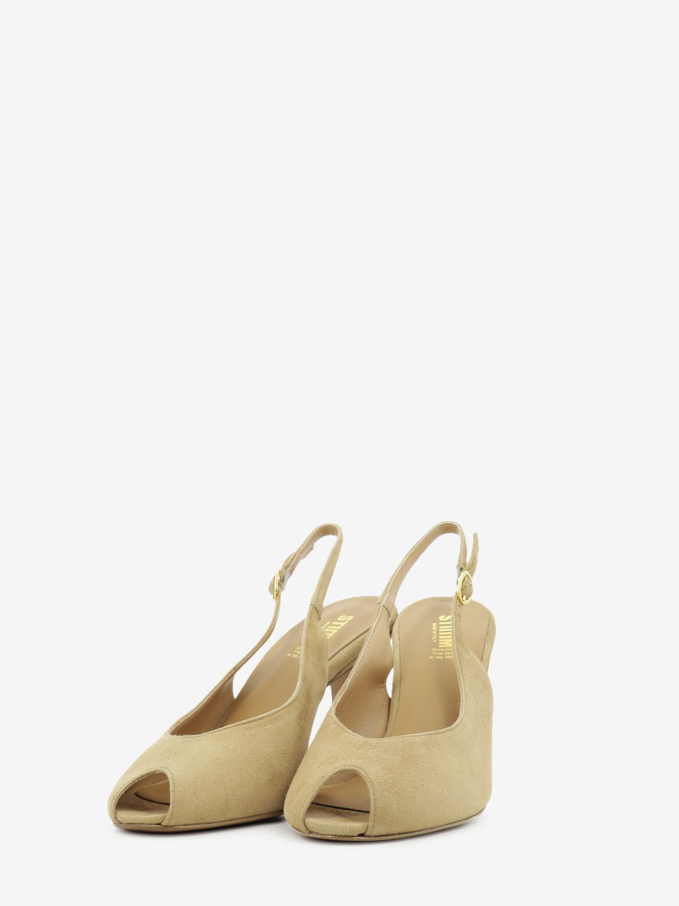 Sandalo con tacco in camoscio camel