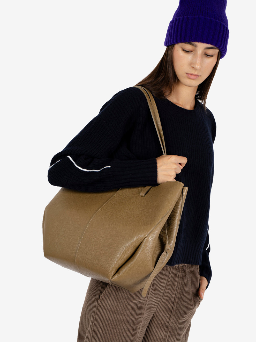 Tobacco hammered leather shopping bag