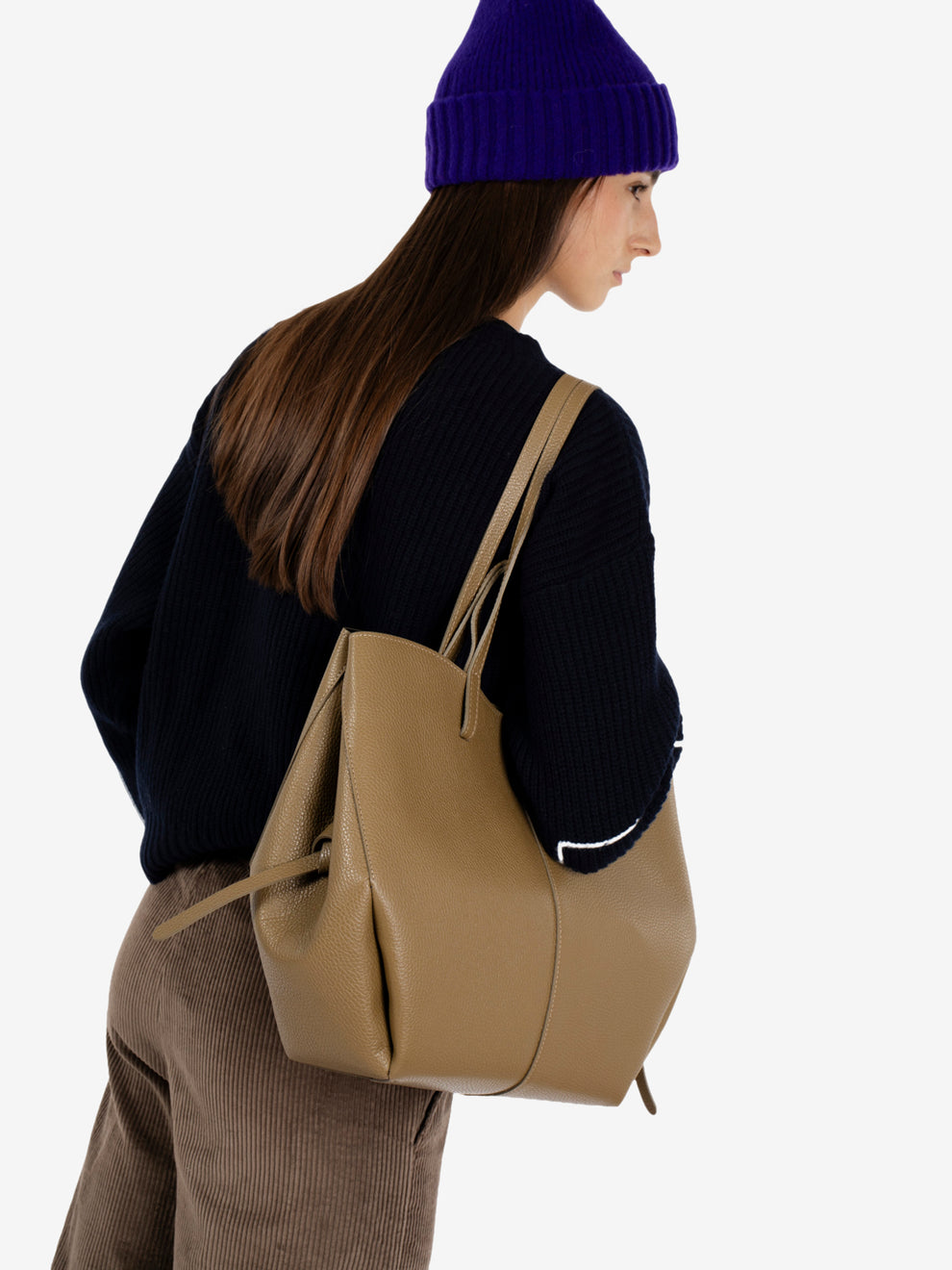 Tobacco hammered leather shopping bag