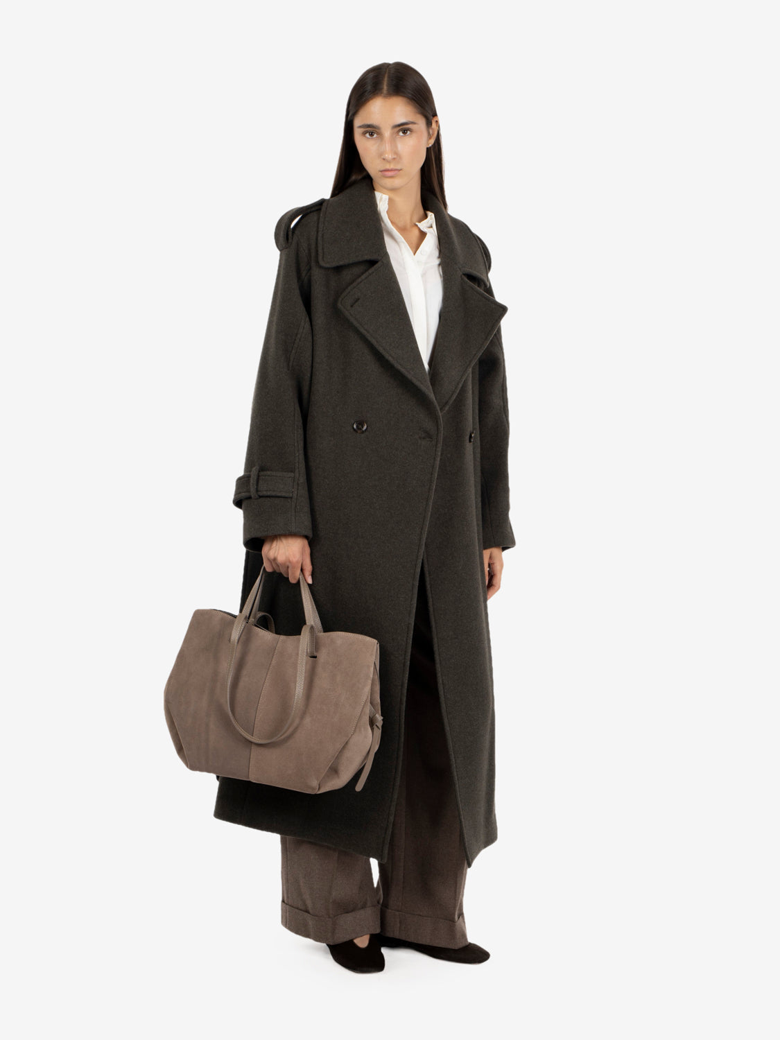 Shopping bag in suede taupe