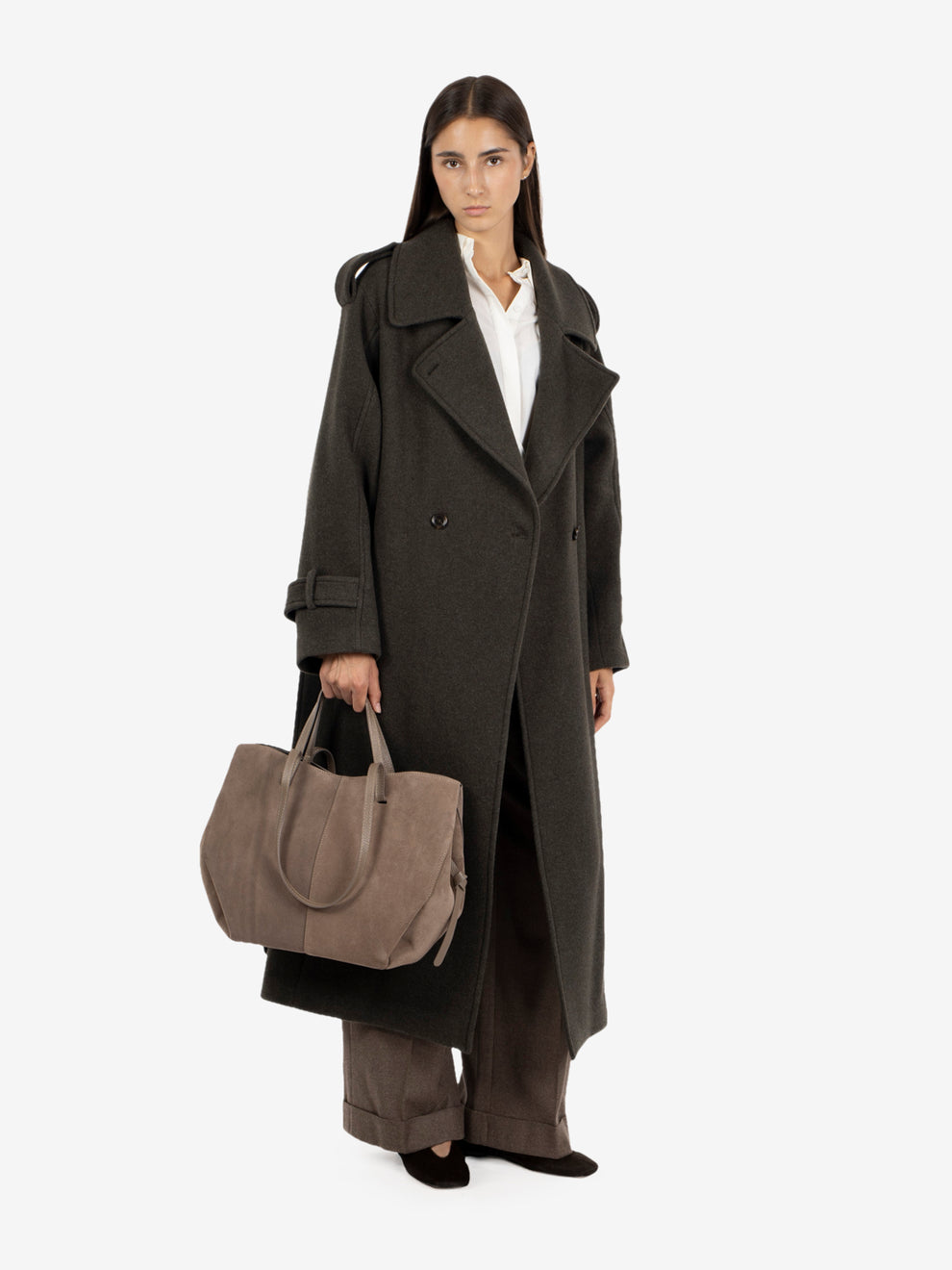 Shopping bag in suede taupe
