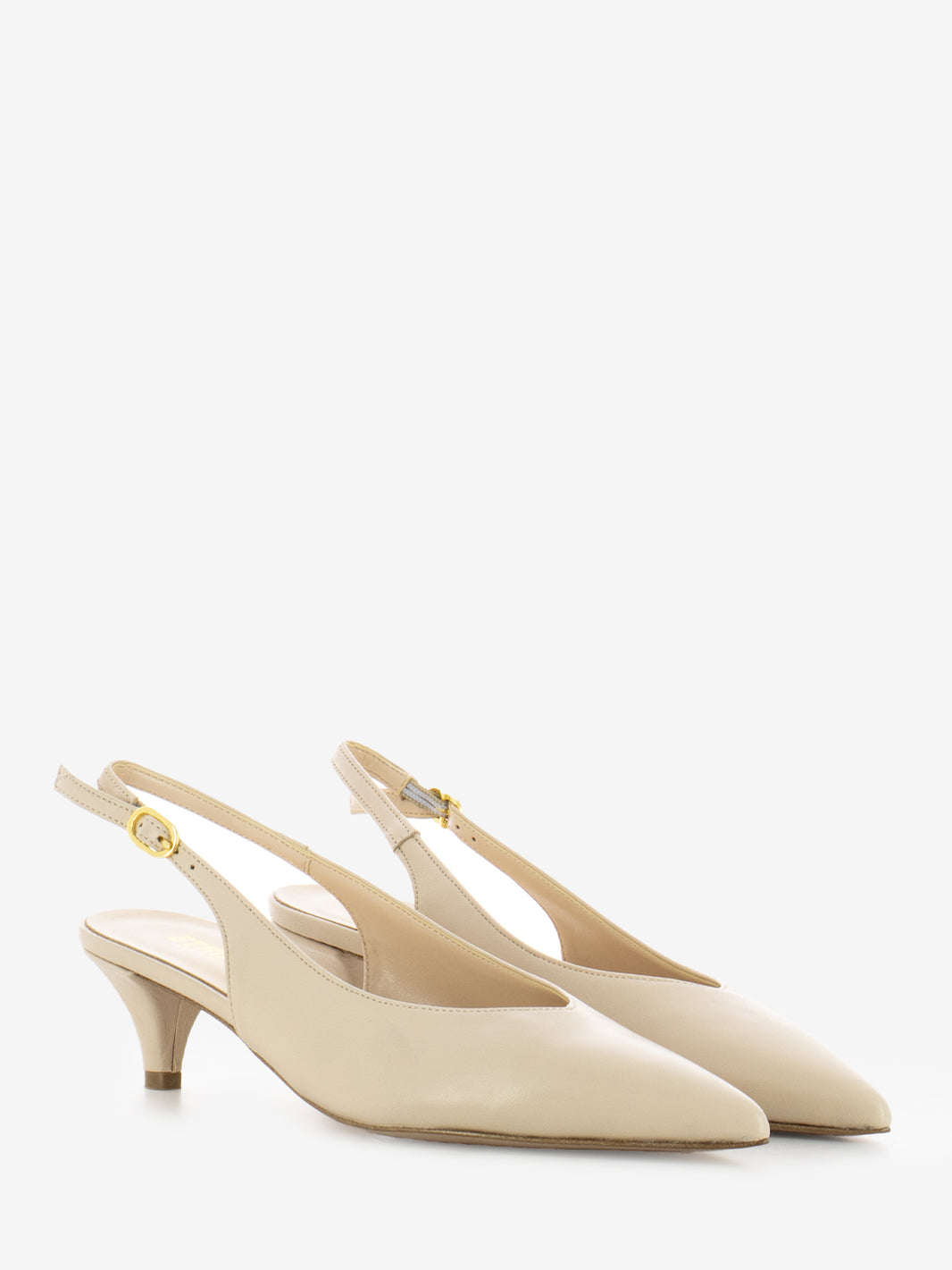 Slingback a punta con centurino beige