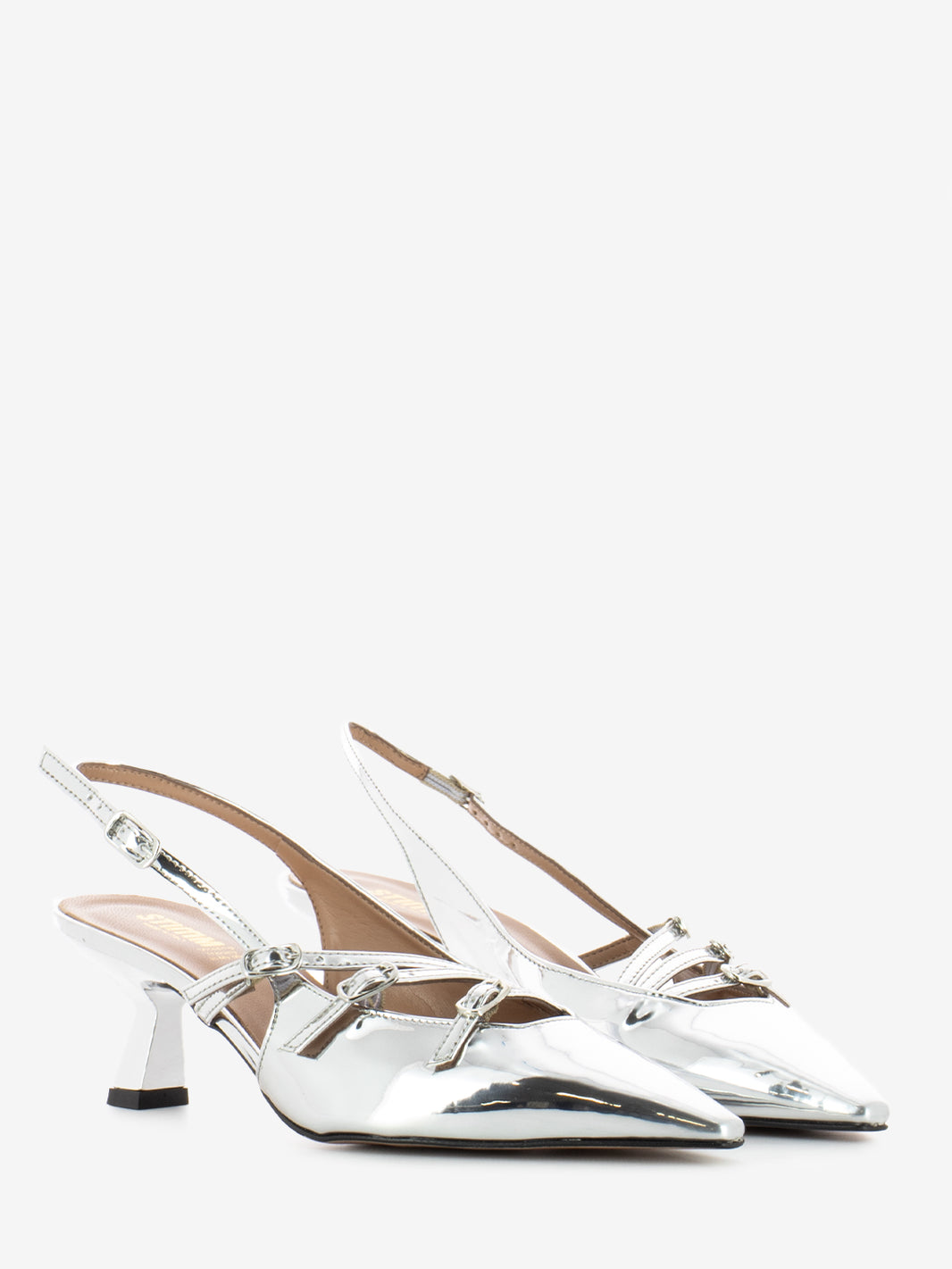 Slingback con cinturini in vernice argento