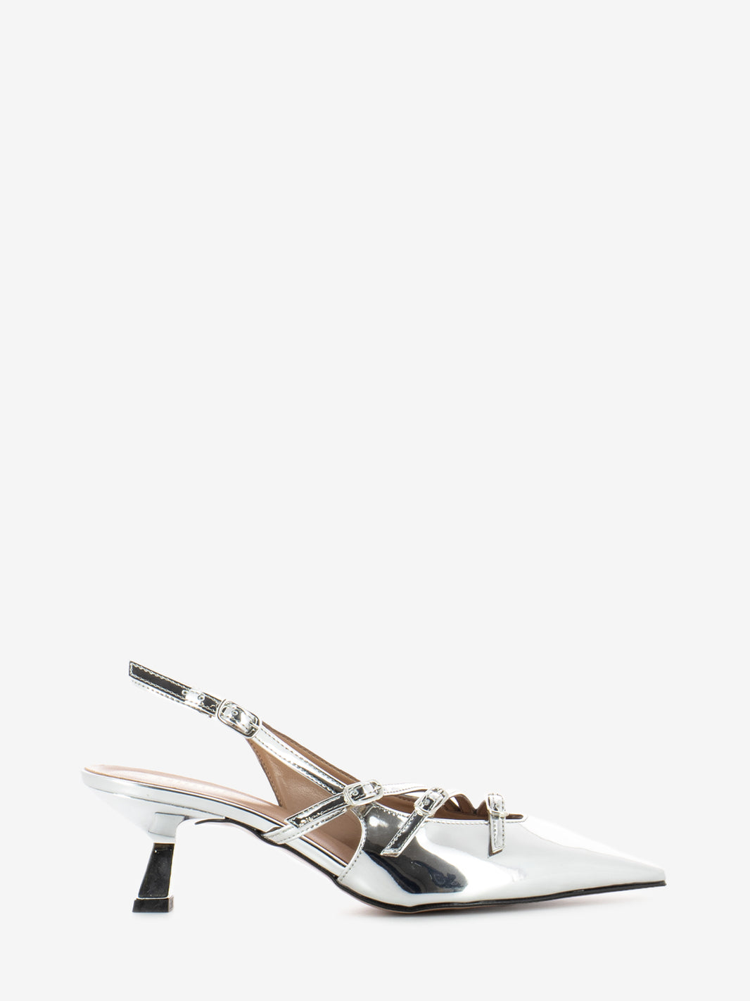 Slingback con cinturini in vernice argento