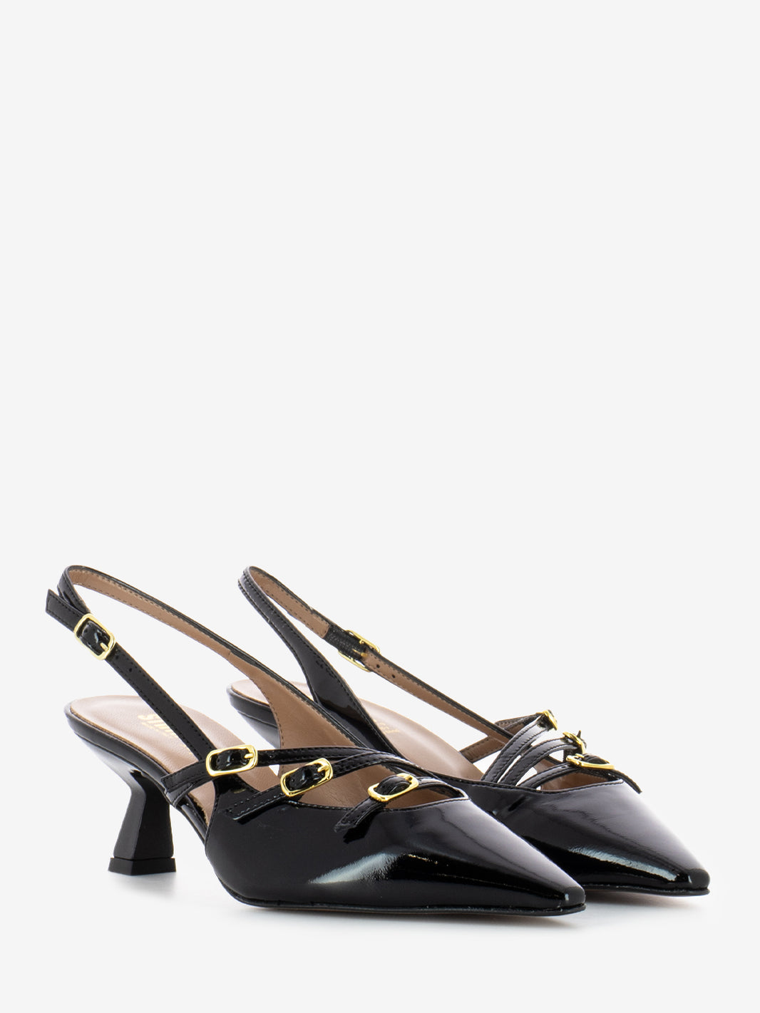 Slingback con cinturini in vernice nero