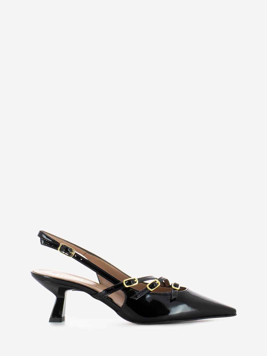 Slingback con cinturini in vernice nero