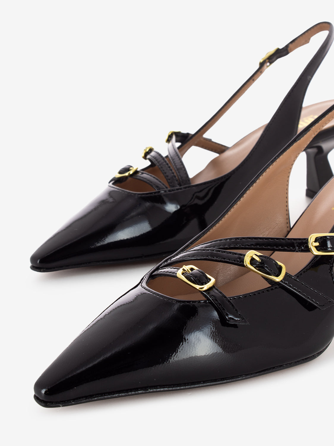 Slingback con cinturini in vernice nero