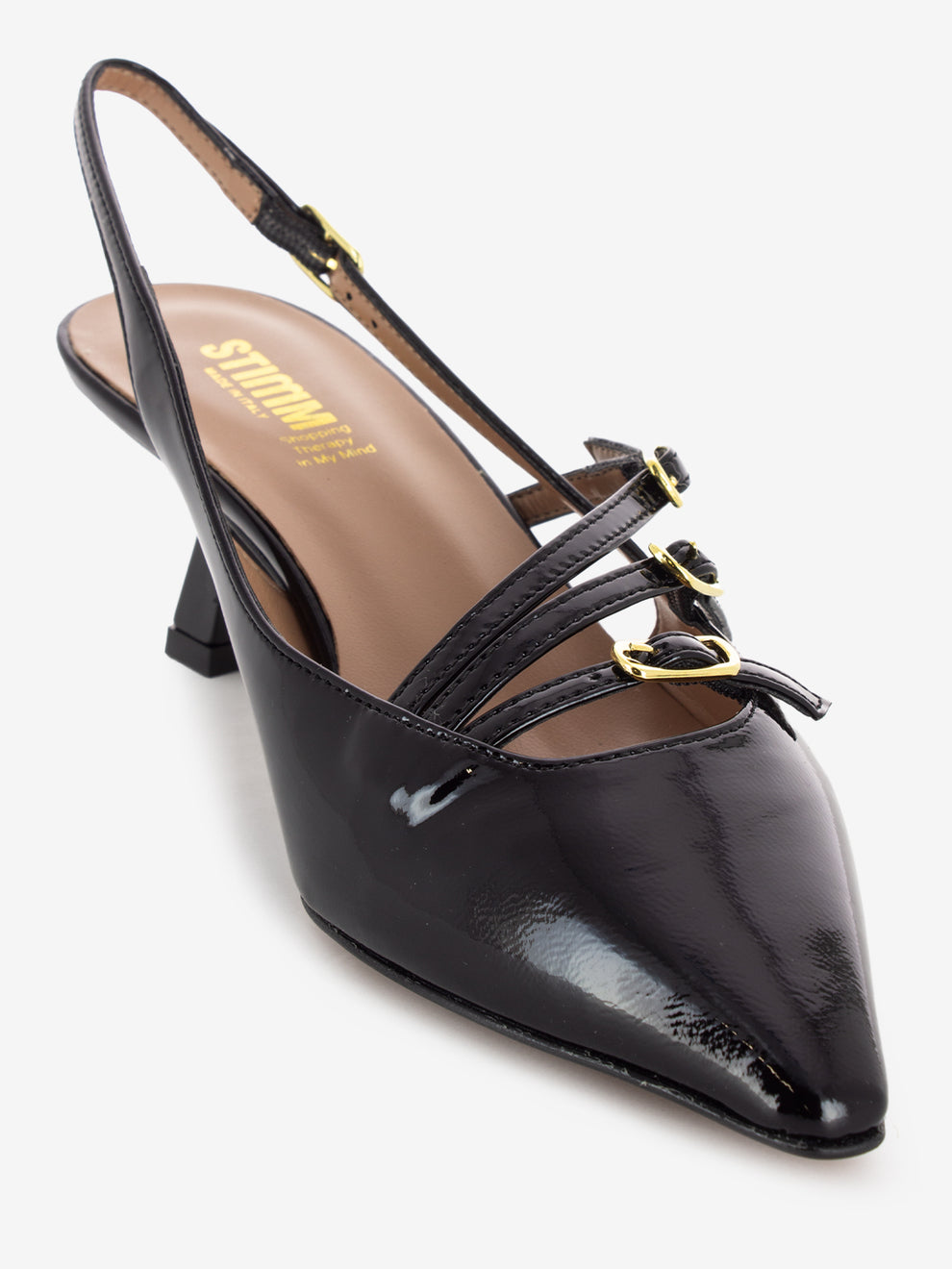 Slingback con cinturini in vernice nero