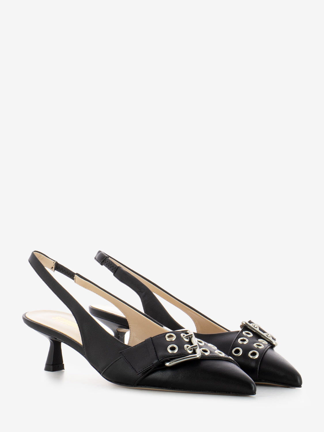 Slingback con fibbia e borchie nero