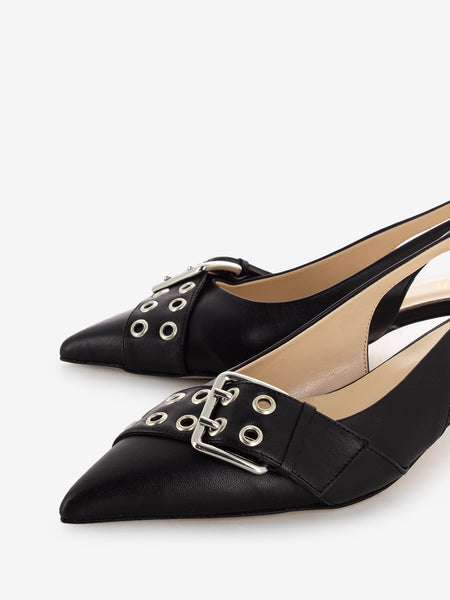 Slingback con fibbia e borchie nero