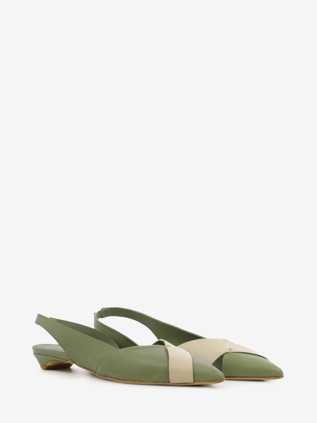 Slingback in pelle bicolore salvia / beige