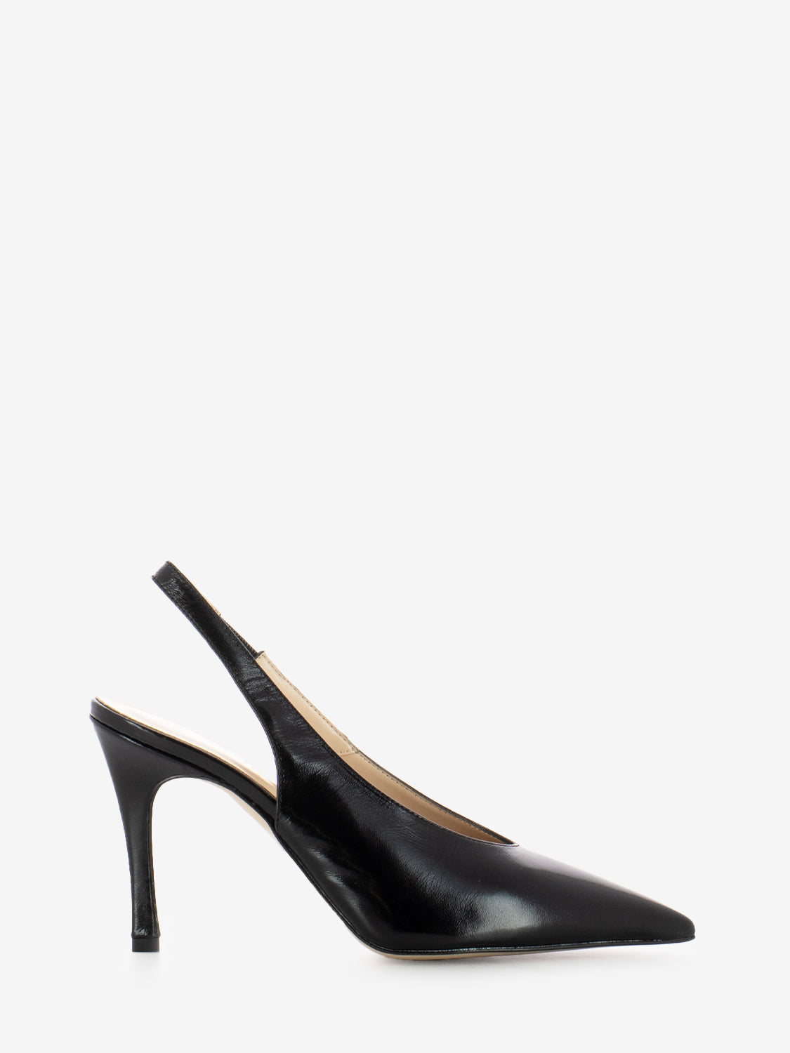 Slingback in pelle lucida nero