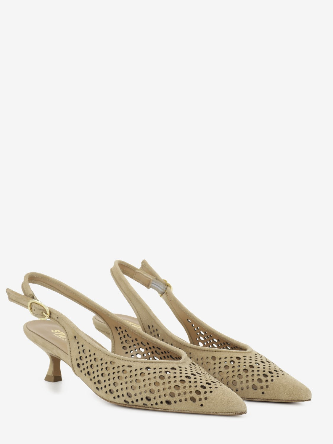 Slingback in suede traforato camel