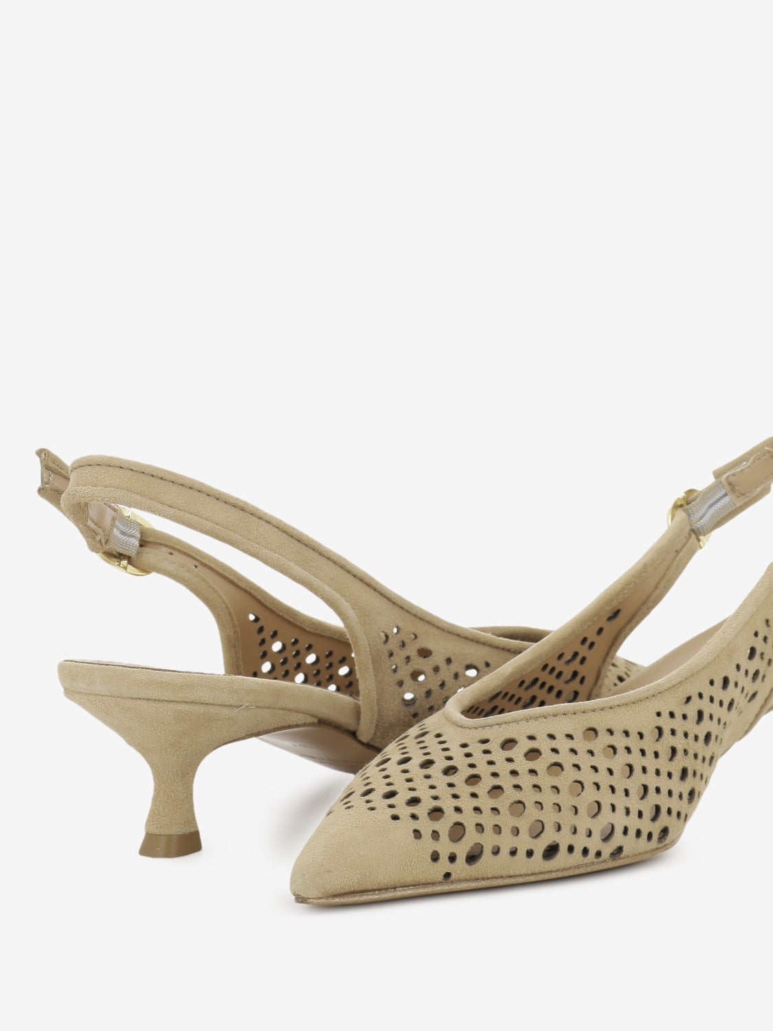 Slingback in suede traforato camel