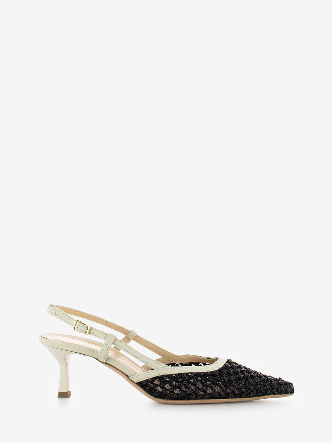 Slingback rete e pelle nero / avorio