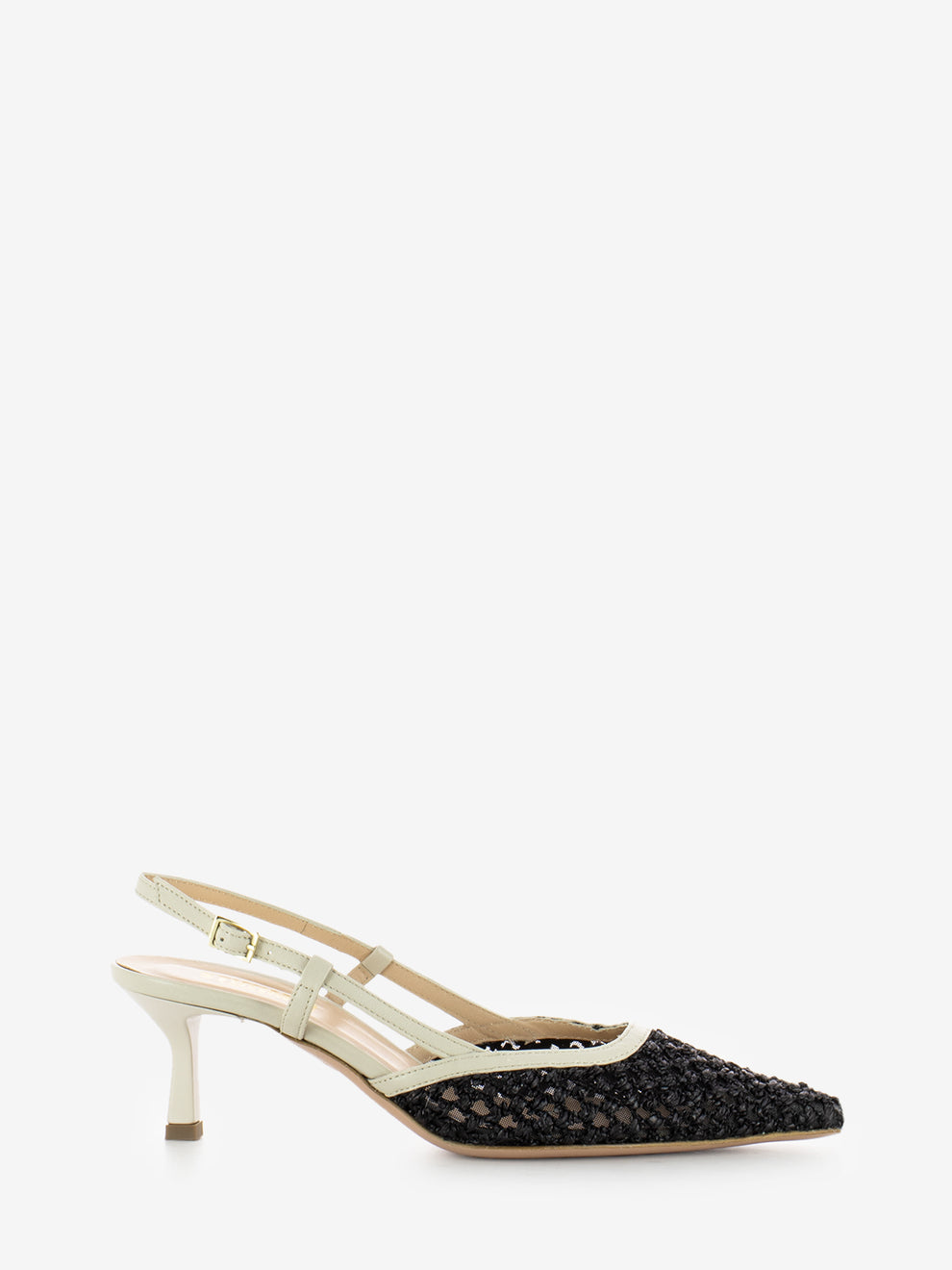 Slingback rete e pelle nero / avorio